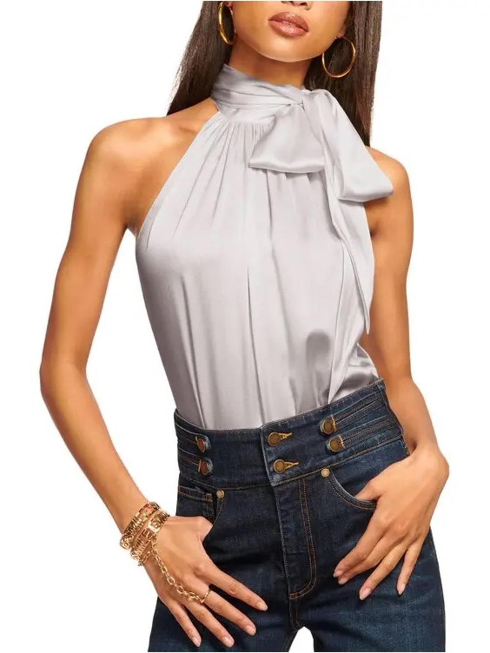 Ramy Brook Light Gray Bow-Neck Halter Camisole